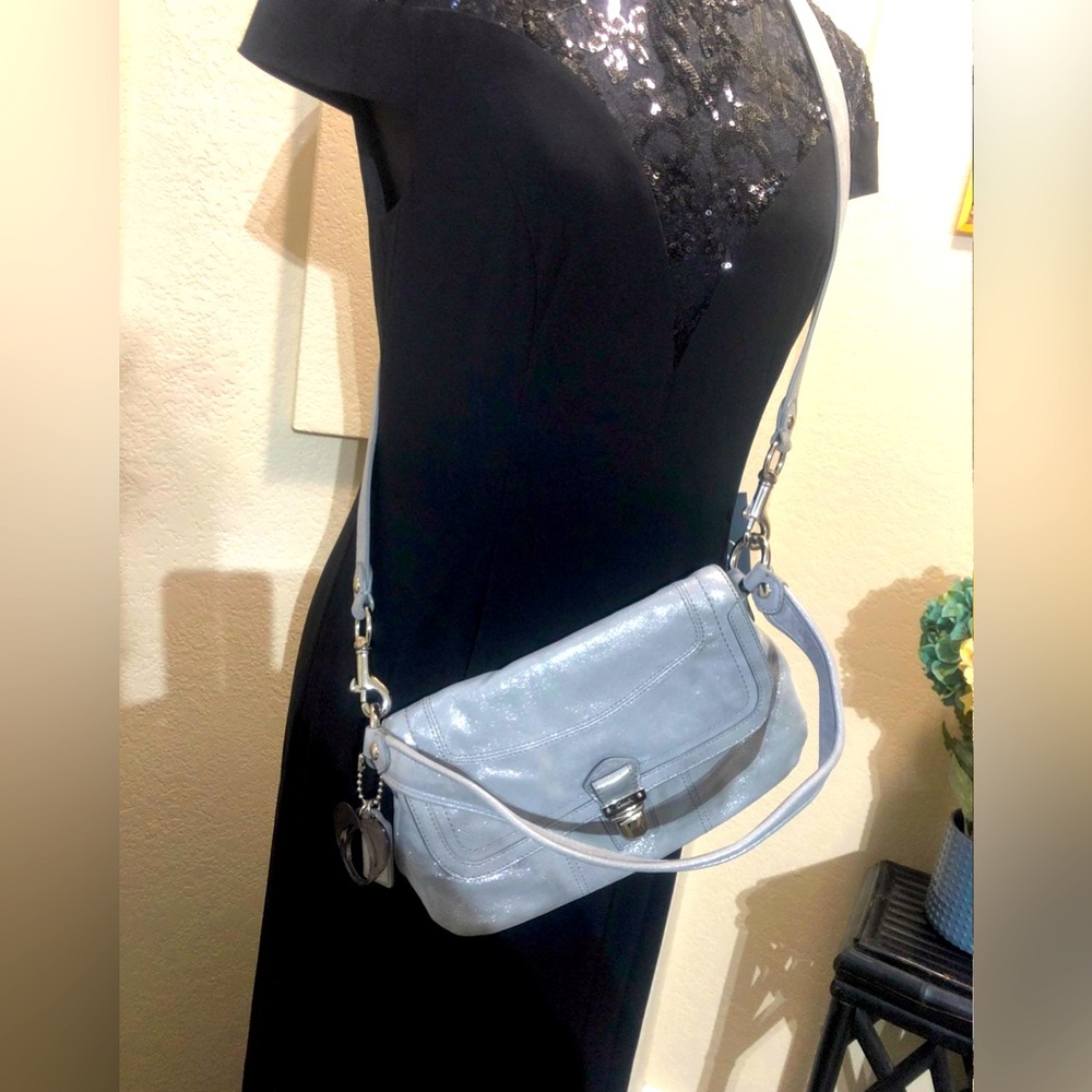 Coach Layla Silver Shimmer Leather Versatile Hobo Crossbody or Shoulder Bag